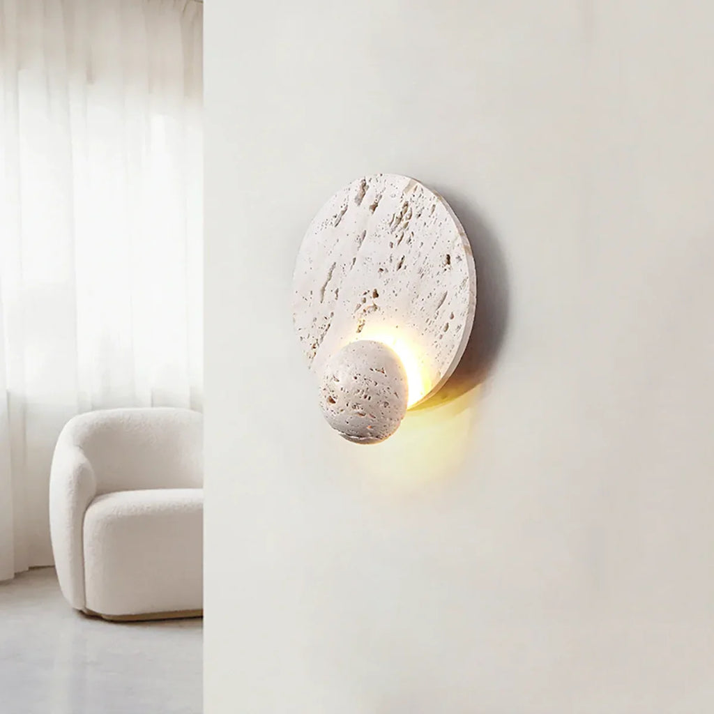 Round Travertine Disc Wall Lamp