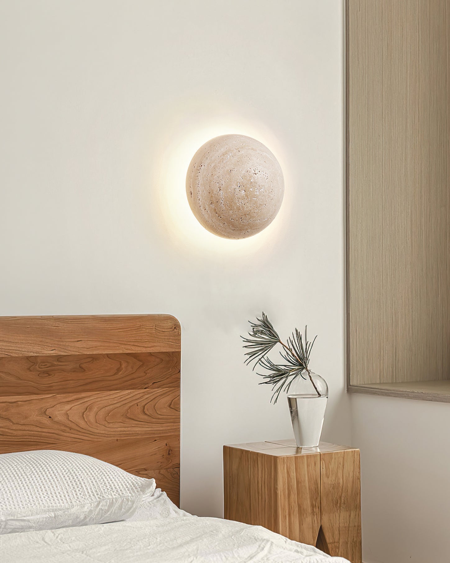 Round Travertine Wall Sconce