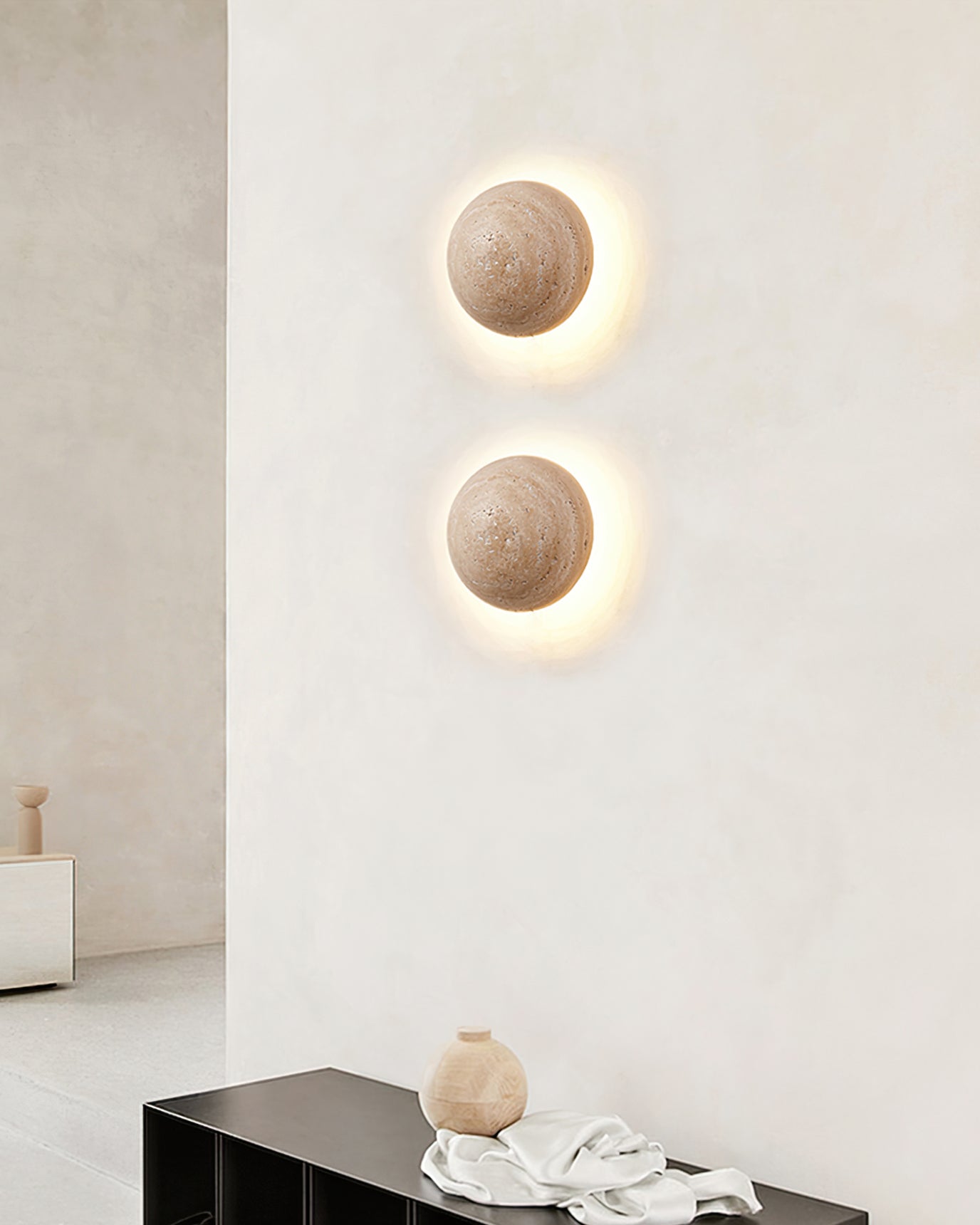 Round Travertine Wall Sconce