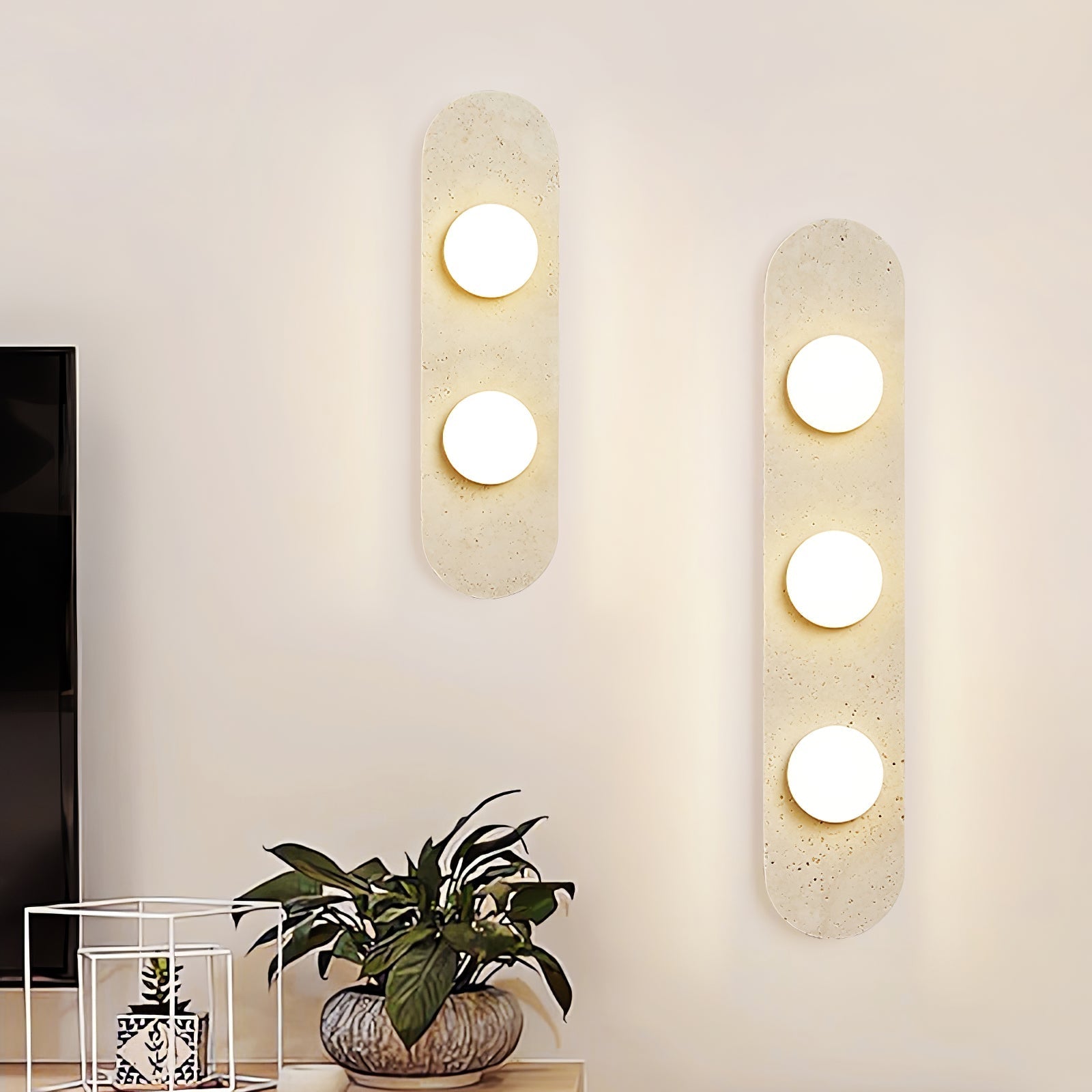 Rounded Travertine Wall Sconce