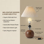 Noguchi-Inspired Pleated Table Lamp with Spherical Wood Base