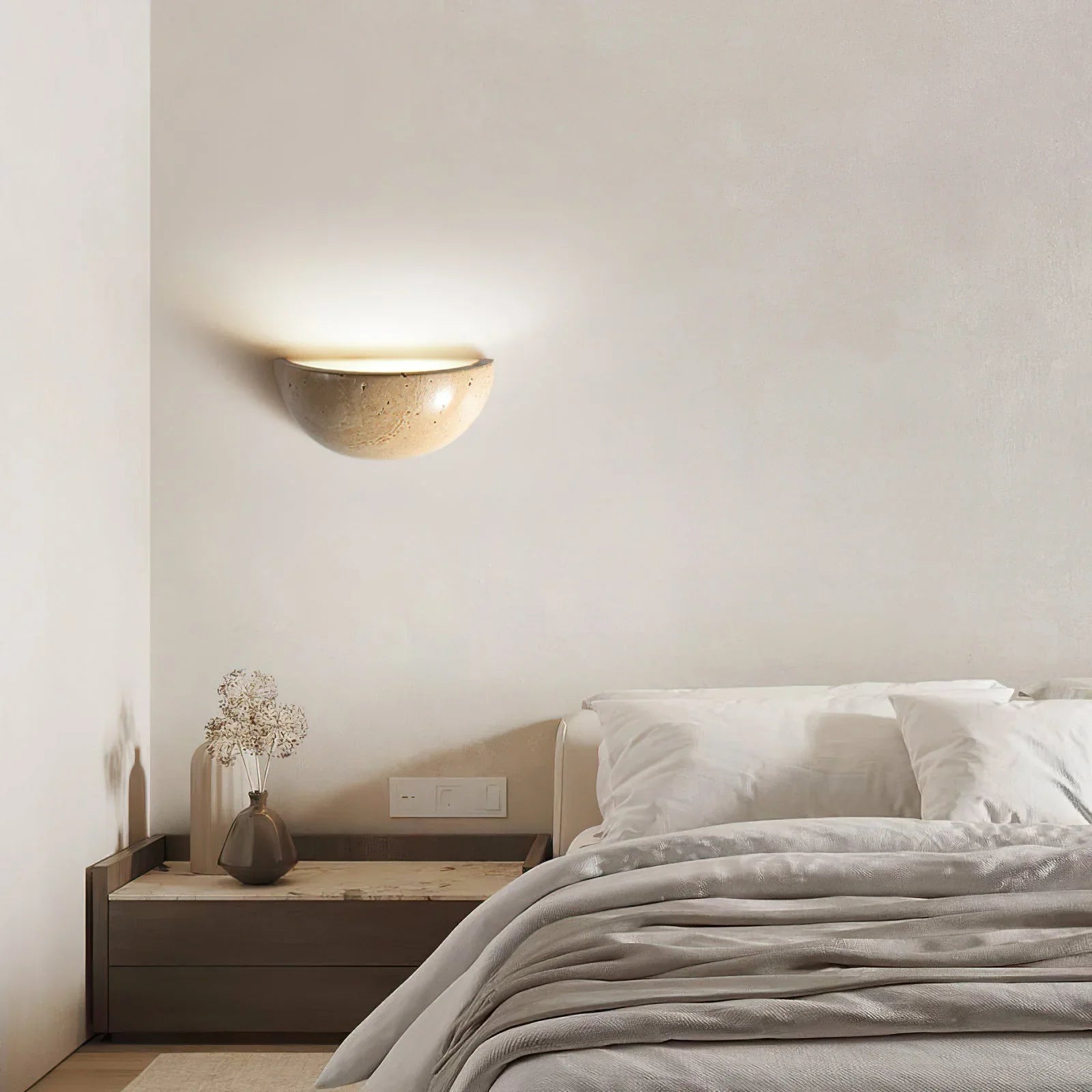 Semicircular Twilight Travertine Wall Lamp