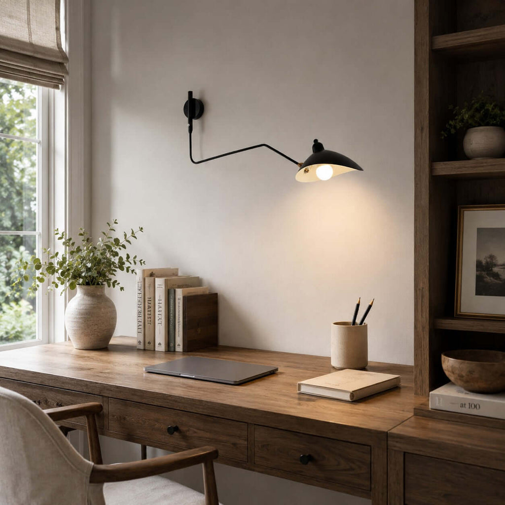 Serge Mouille Wall Sconce – Black Swing Arm Designer Wall Light