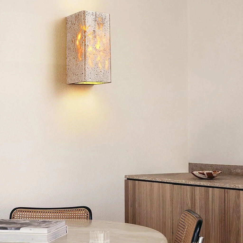 Square Rectangular Travertine Wall Lamp