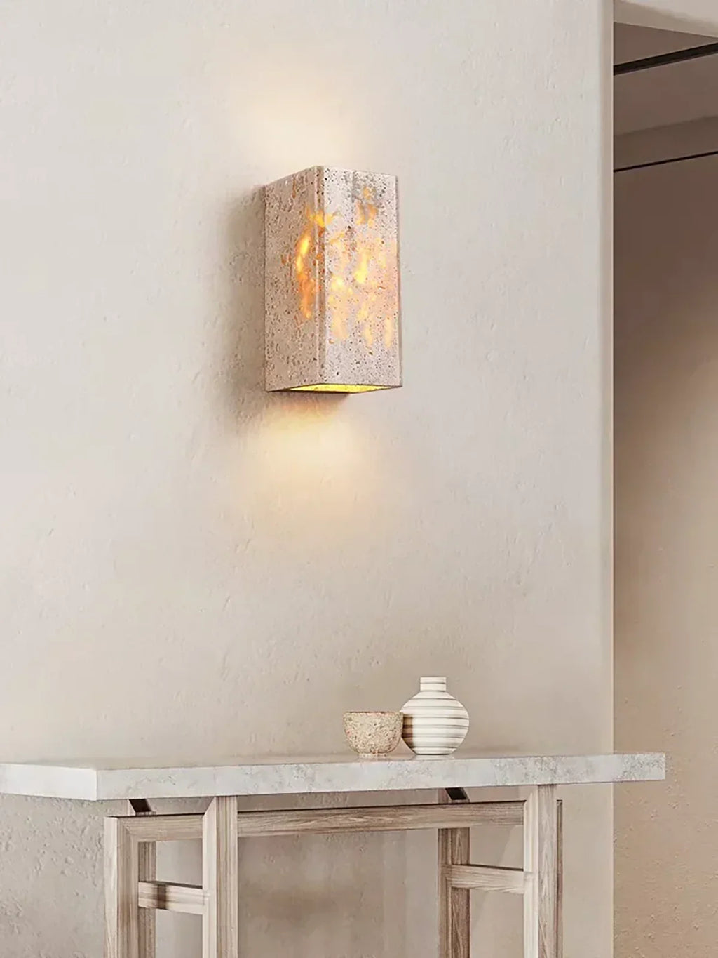Square Rectangular Travertine Wall Lamp