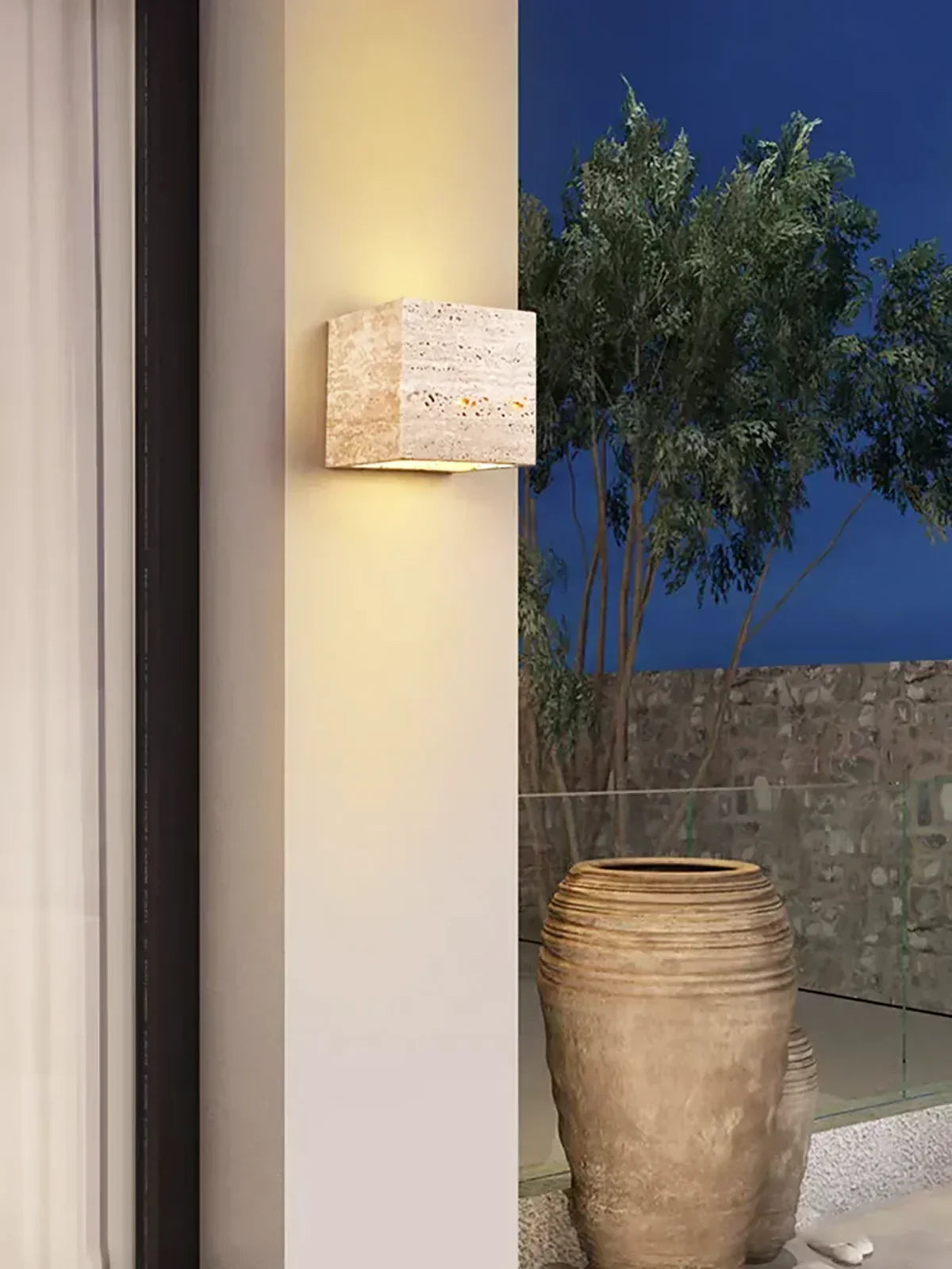 Square Rectangular Travertine Wall Lamp