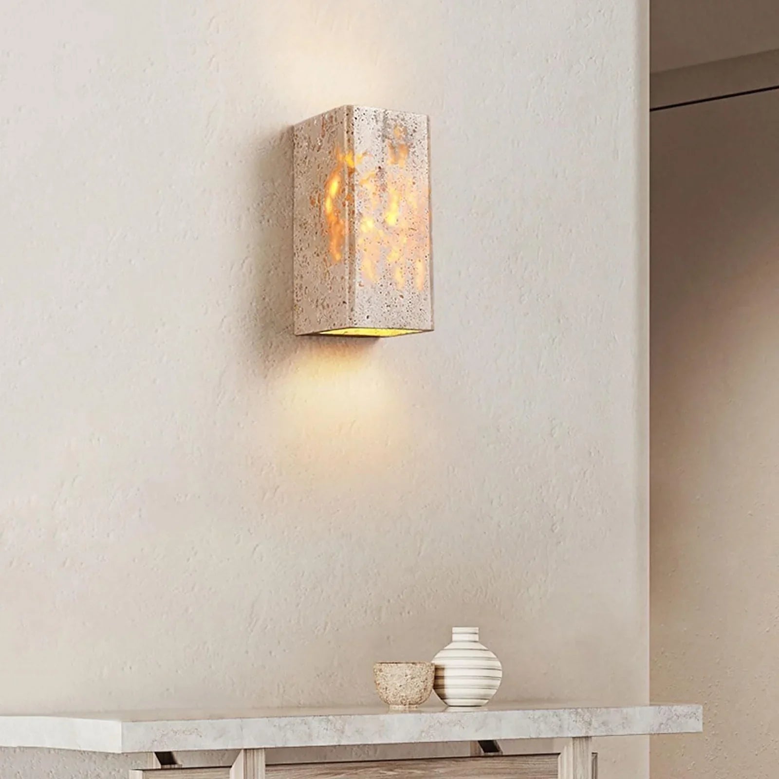 Square Rectangular Travertine Wall Lamp
