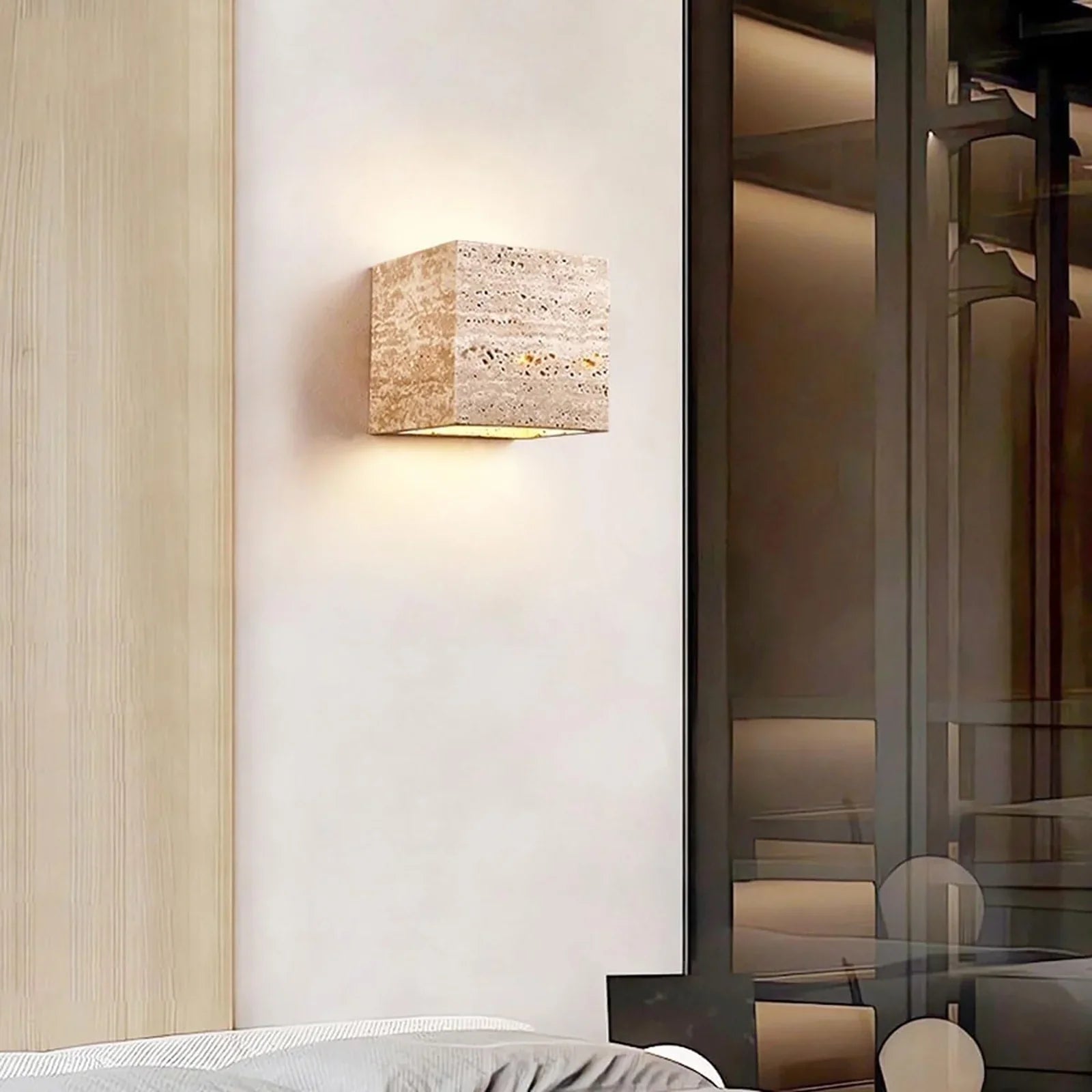 Square Rectangular Travertine Wall Lamp
