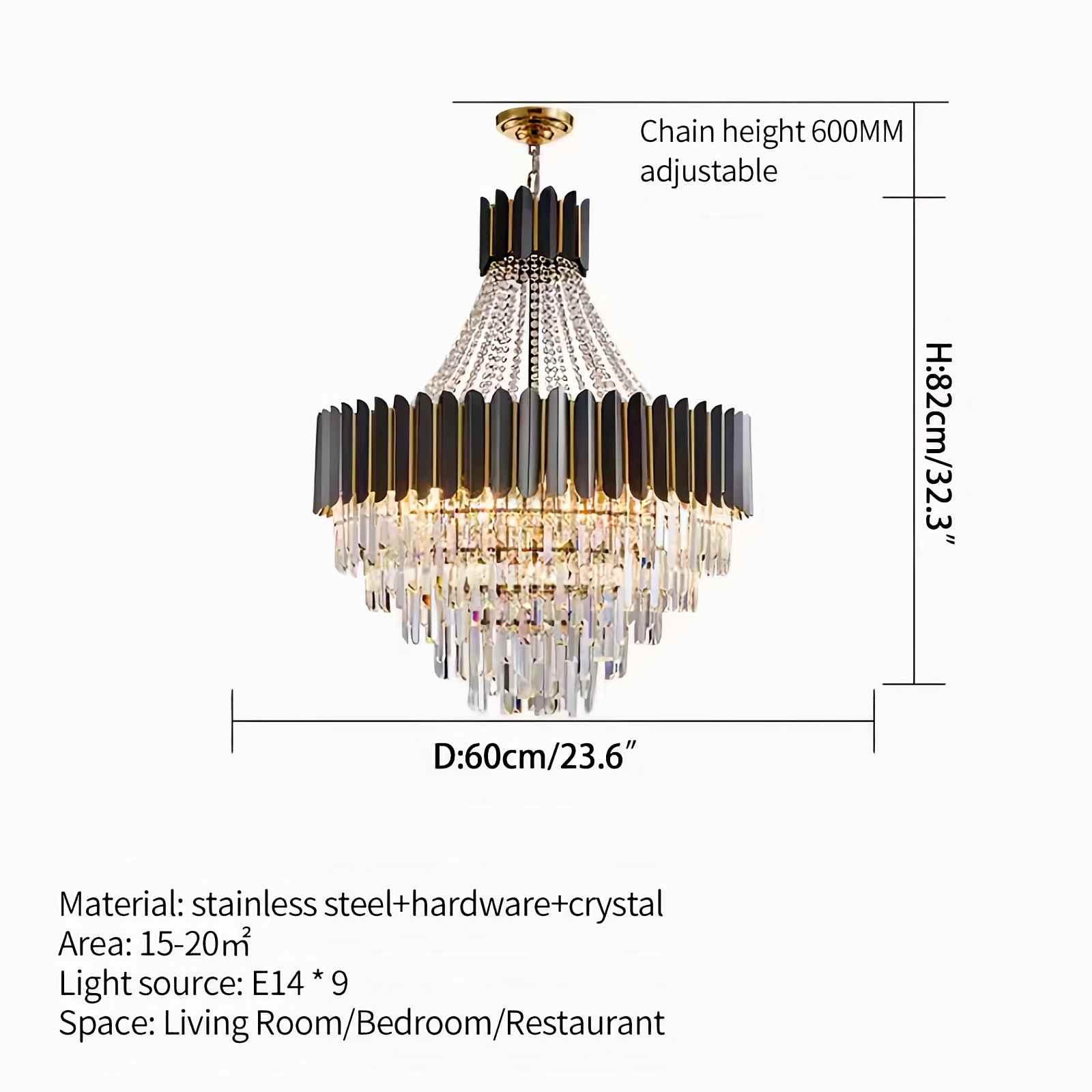 Modern Black Gold Luxury Crystal Chandelier