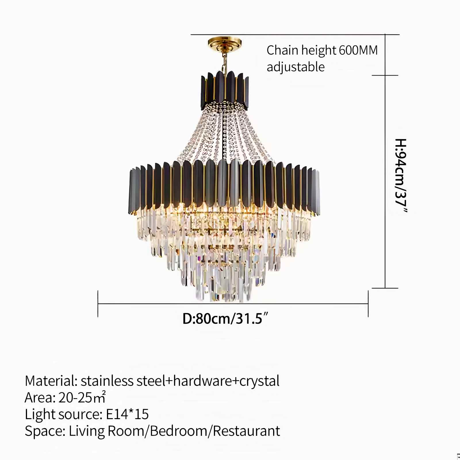 Modern Black Gold Luxury Crystal Chandelier