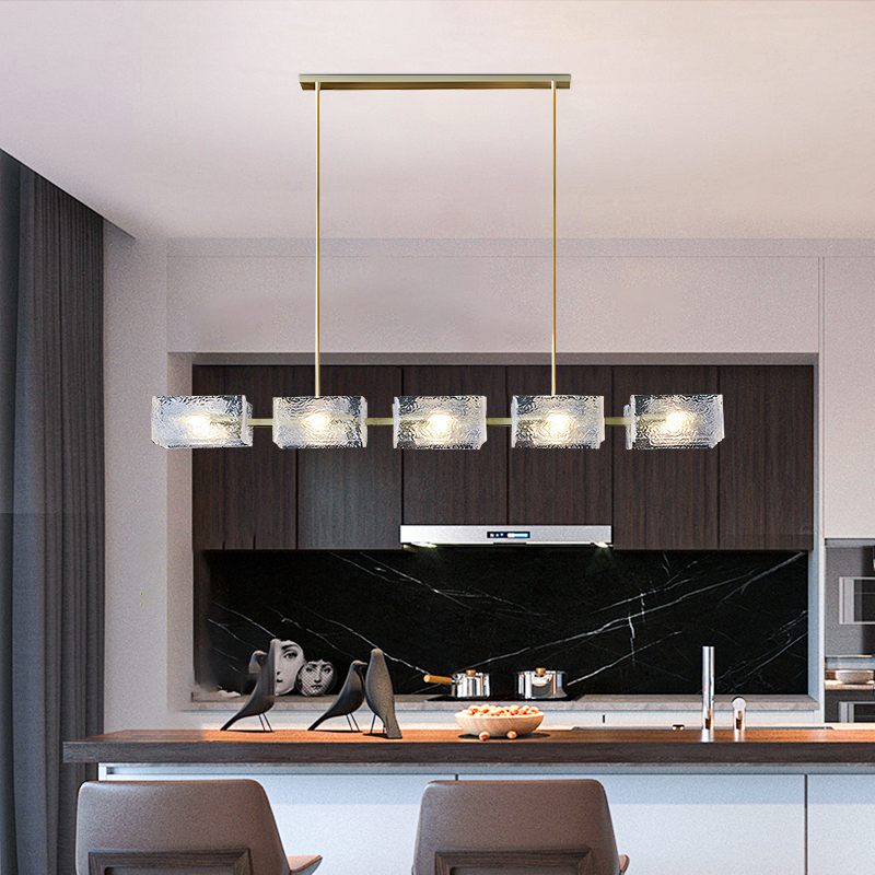 Textured Glass Linear Chandelier for Dining Room