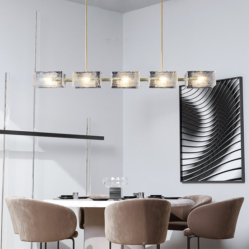Textured Glass Linear Chandelier for Dining Room