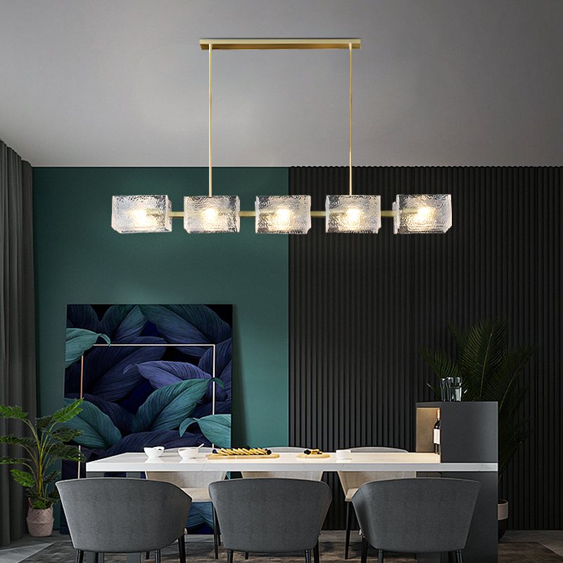 Textured Glass Linear Chandelier for Dining Room