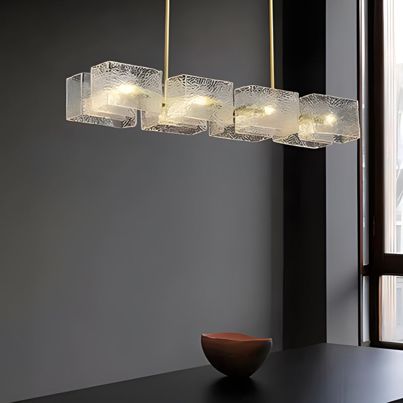 Textured Glass Linear Chandelier for Dining Room