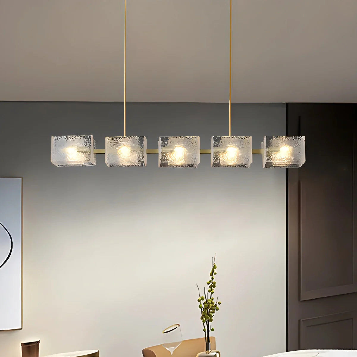 Textured Glass Linear Chandelier for Dining Room