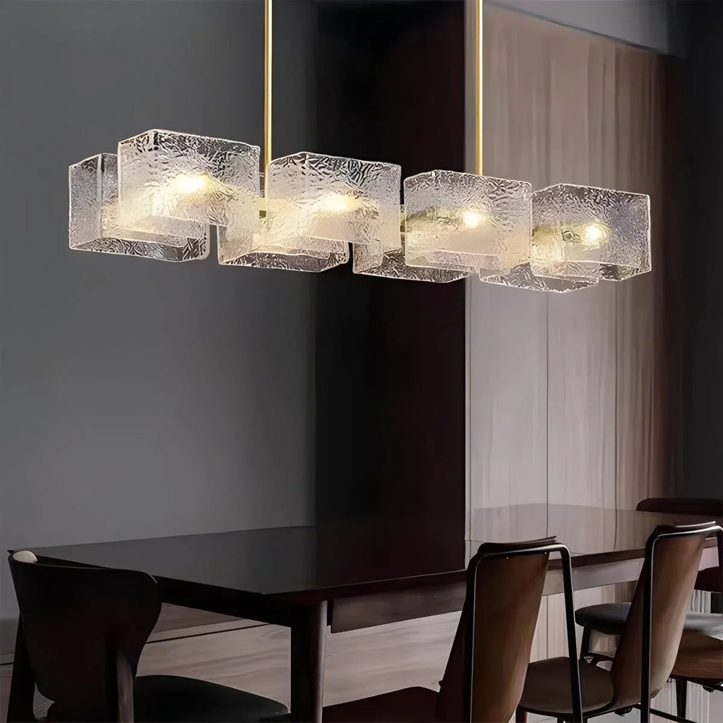 Textured Glass Linear Chandelier for Dining Room