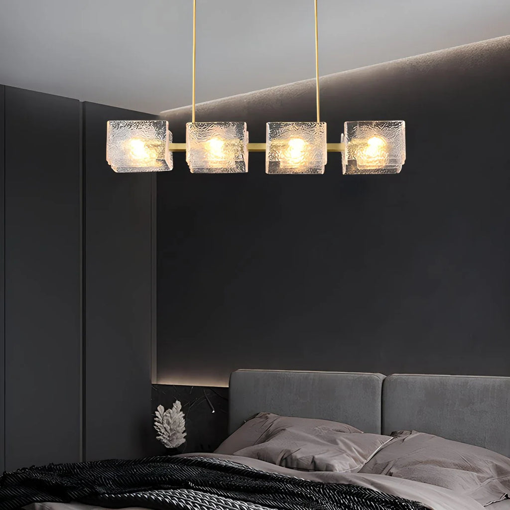 Textured Glass Linear Chandelier for Dining Room