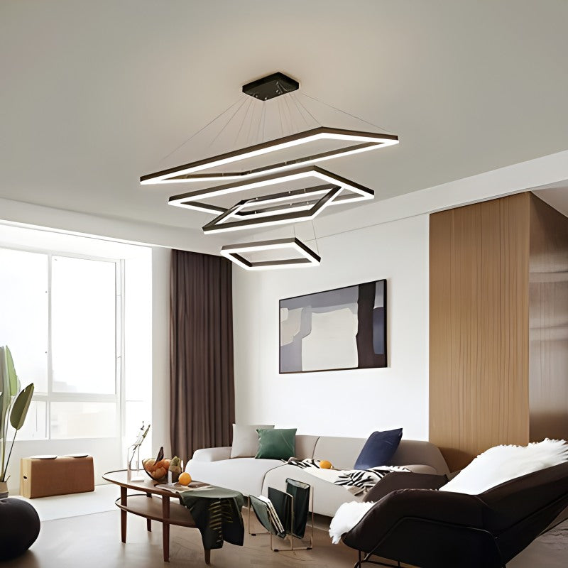 Modern Black Tiered Rectangular Chandelier