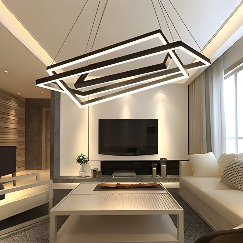 Modern Black Tiered Rectangular Chandelier