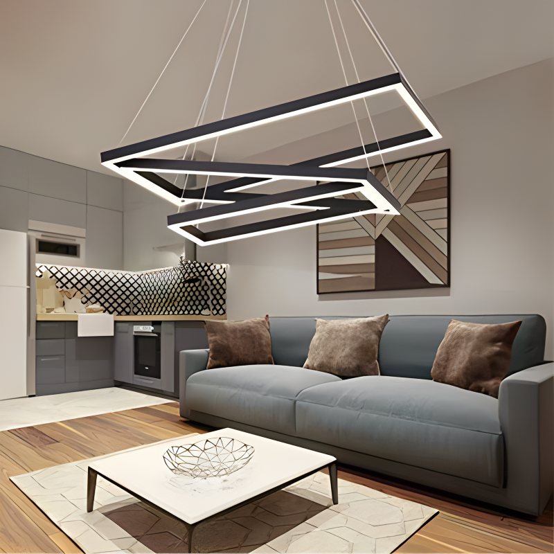 Modern Black Tiered Rectangular Chandelier