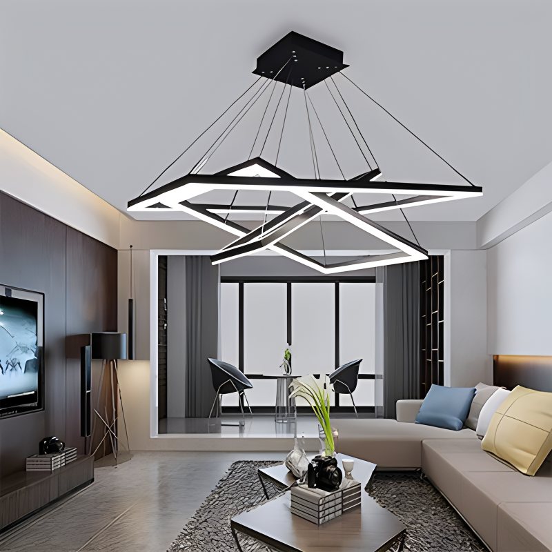 Modern Black Tiered Rectangular Chandelier