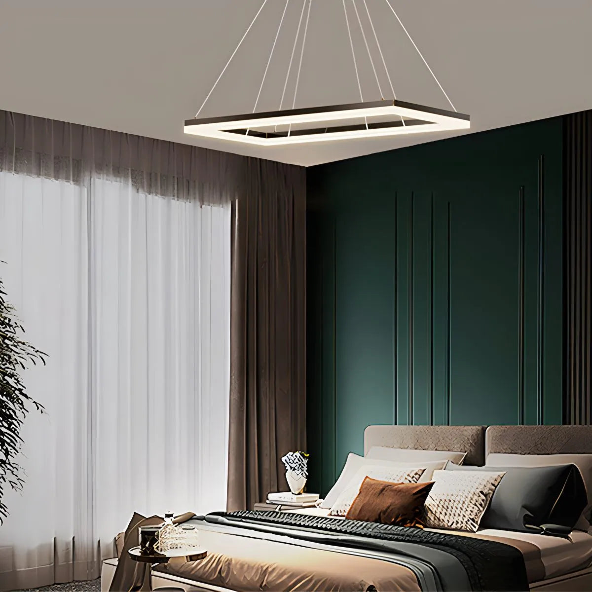 Modern Black Tiered Rectangular Chandelier