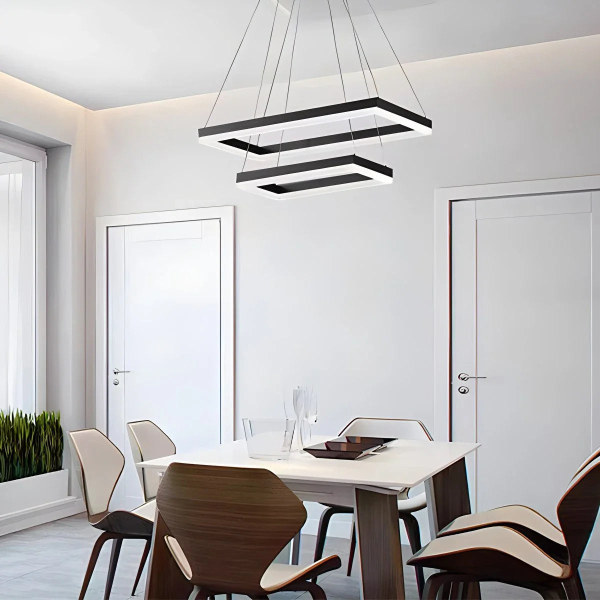 Modern Black Tiered Rectangular Chandelier