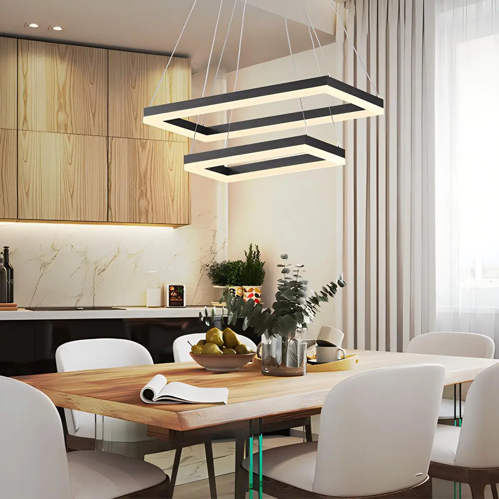 Modern Black Tiered Rectangular Chandelier