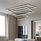 Modern Black Tiered Rectangular Chandelier
