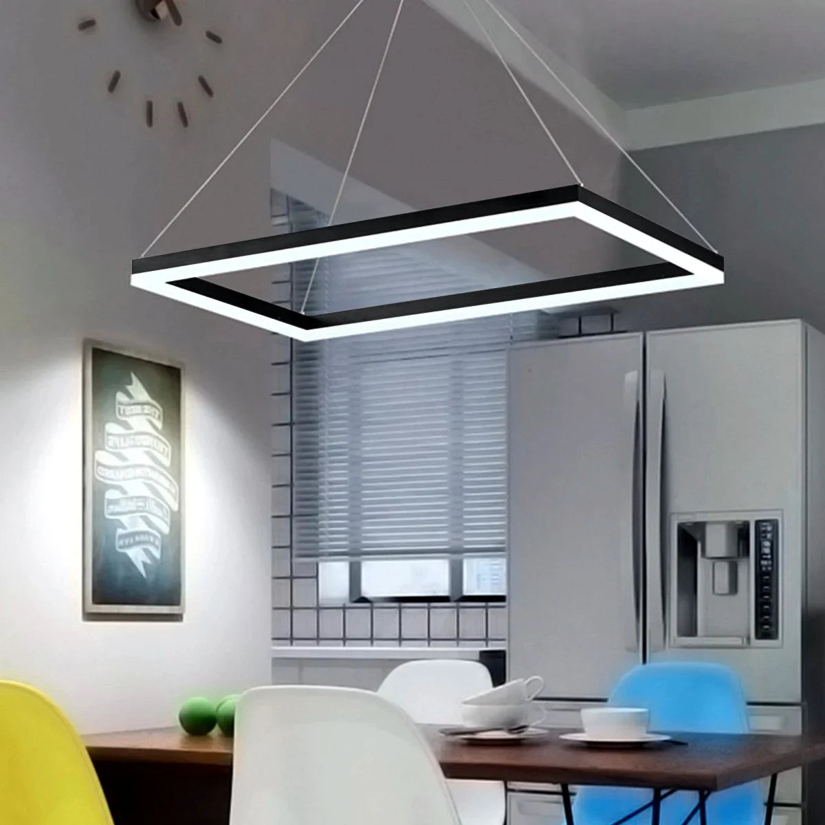 Modern Black Tiered Rectangular Chandelier