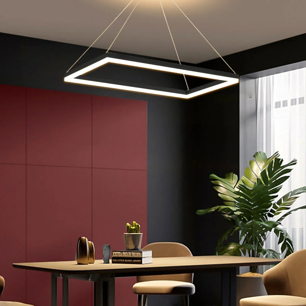 Modern Black Tiered Rectangular Chandelier