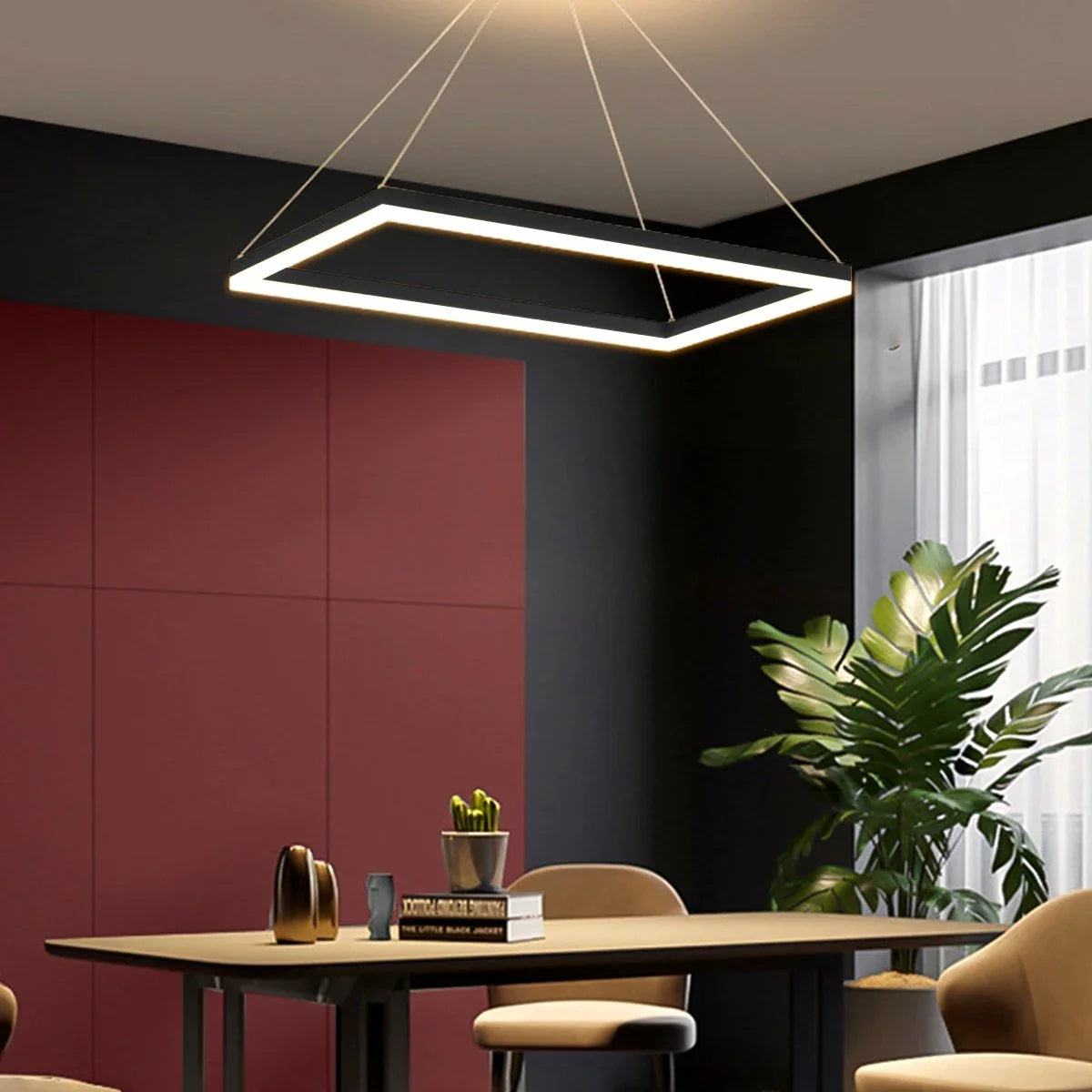 Modern Black Tiered Rectangular Chandelier