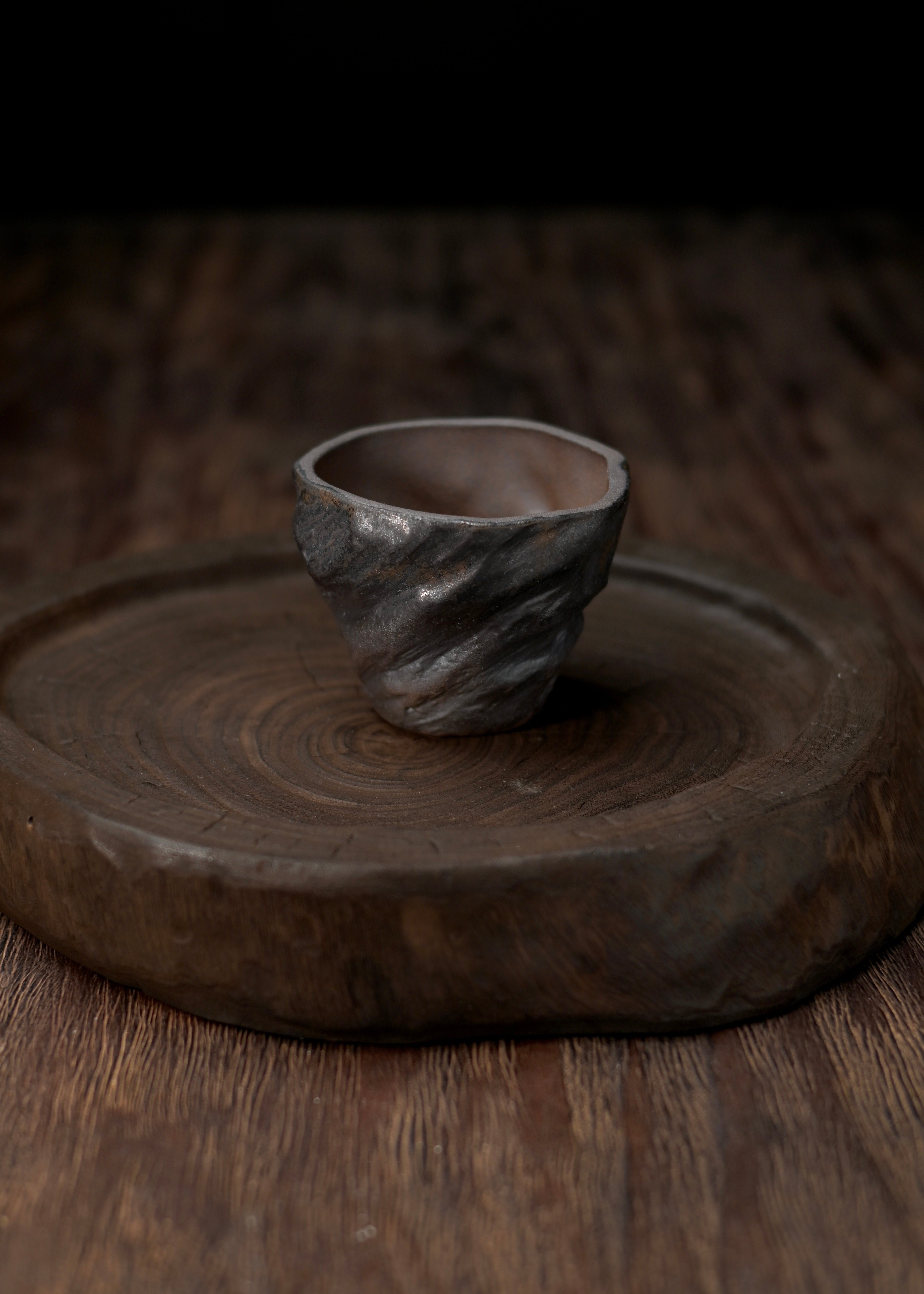 Wabi-Sabi Wood-Fired Coarse Clay Tea Cup – 120ml Wide-Mouth, Natural Ash Glaze & Cracks