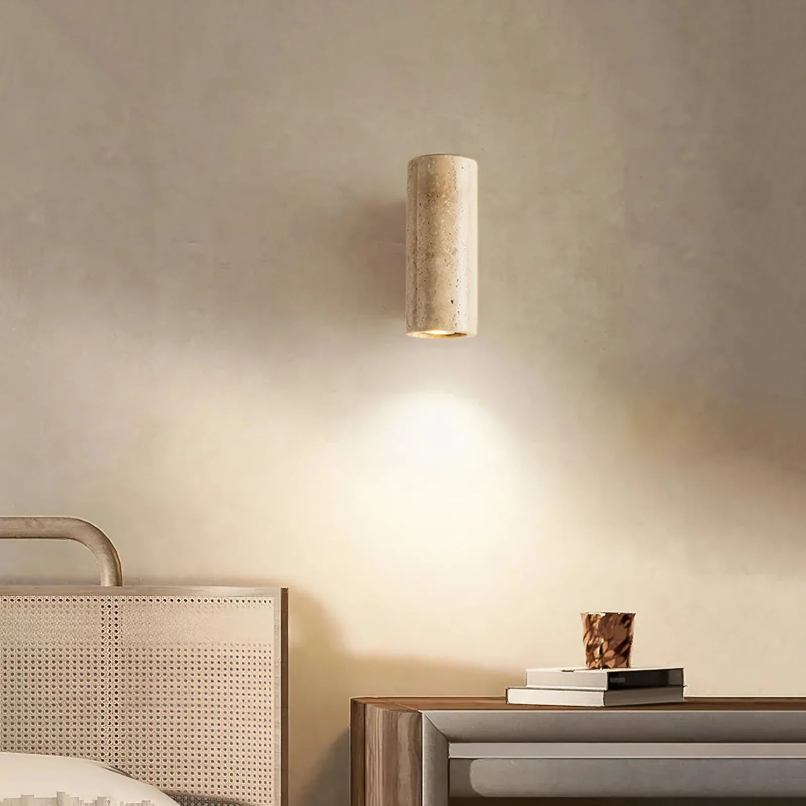 Travertine Square Round Column Wall Lamp