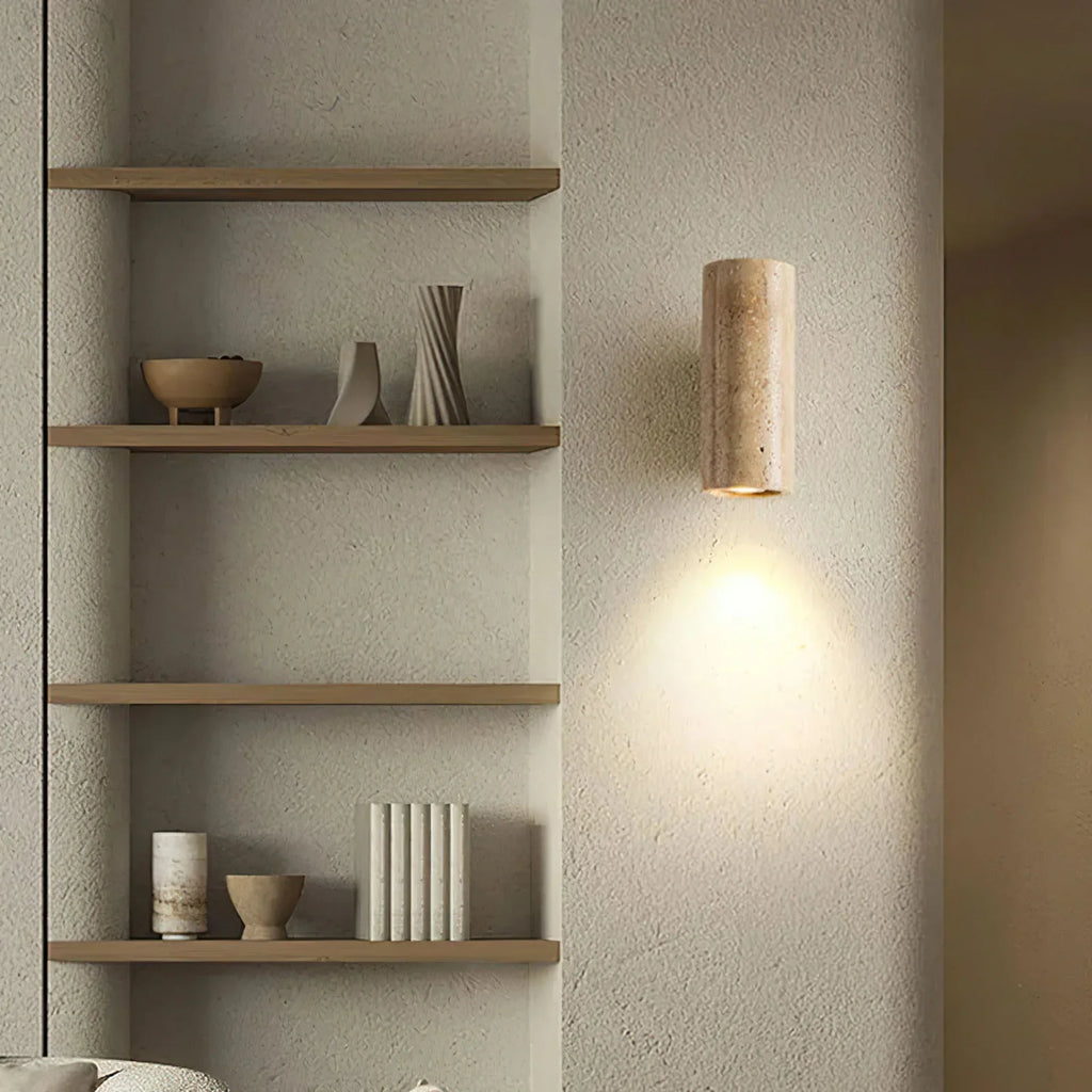 Travertine Square Round Column Wall Lamp