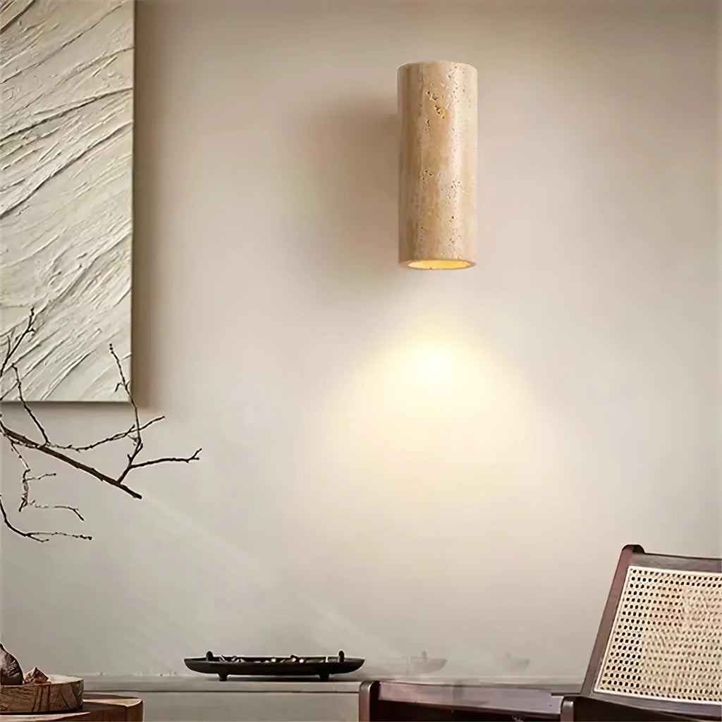Travertine Square Round Column Wall Lamp