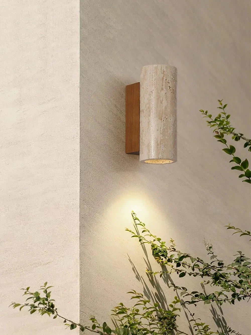 Travertine Square Round Column Wall Lamp