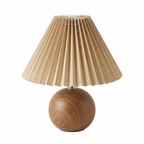 Noguchi-Inspired Pleated Table Lamp with Spherical Wood Base