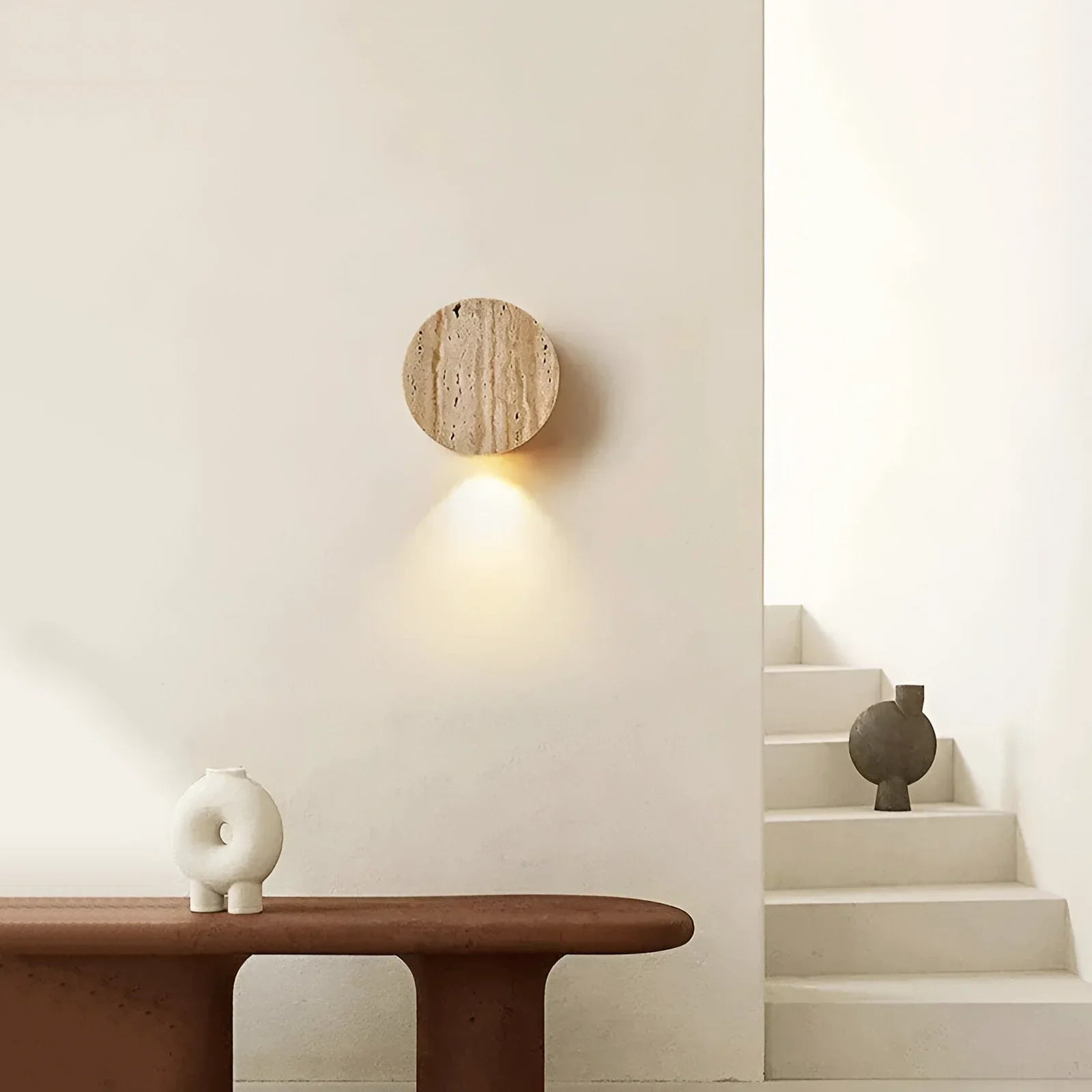 Vintage Round Travertine Wall Lamp