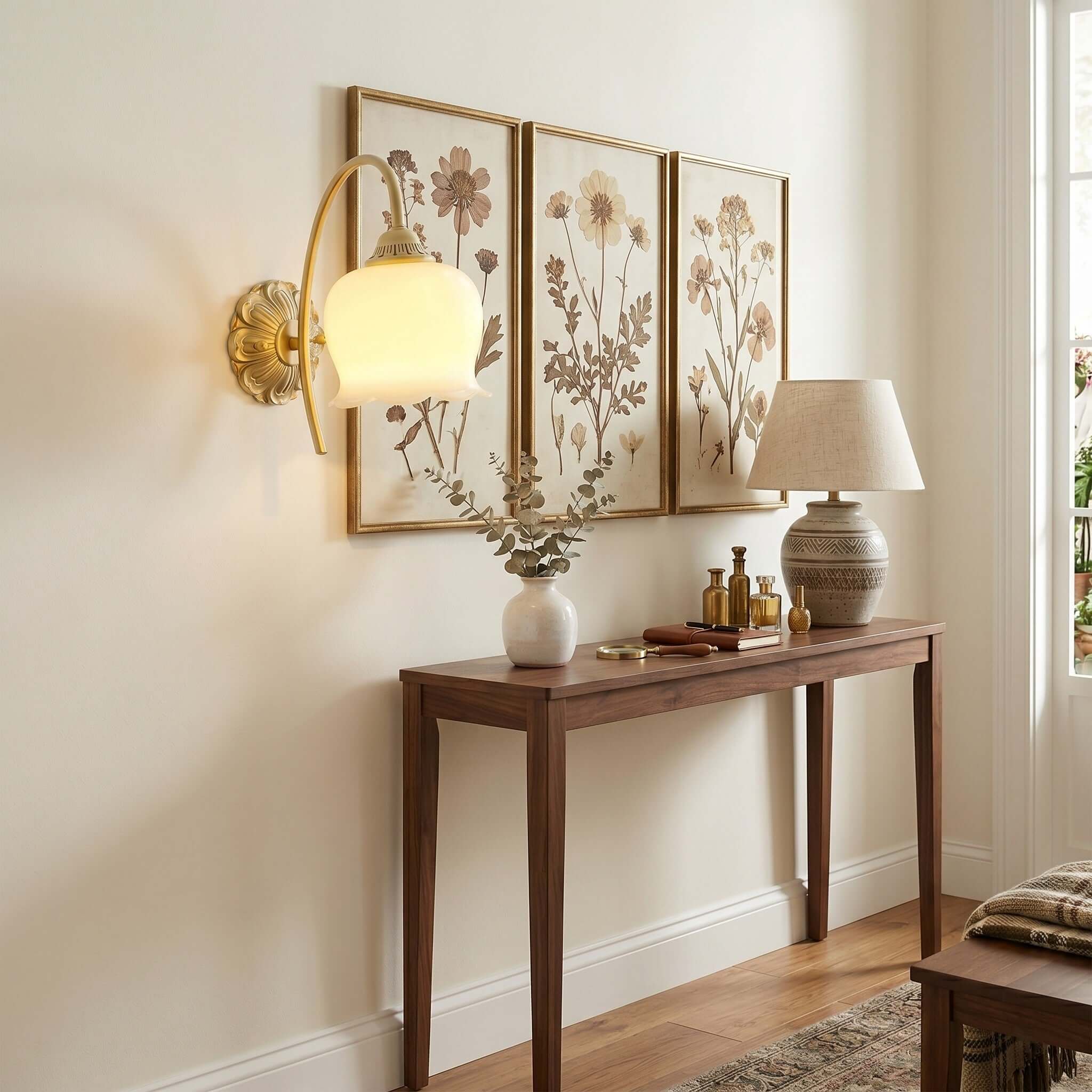 Vintage Mia Brass Wall Lamp – Art Deco Sconce with Fabric Shade