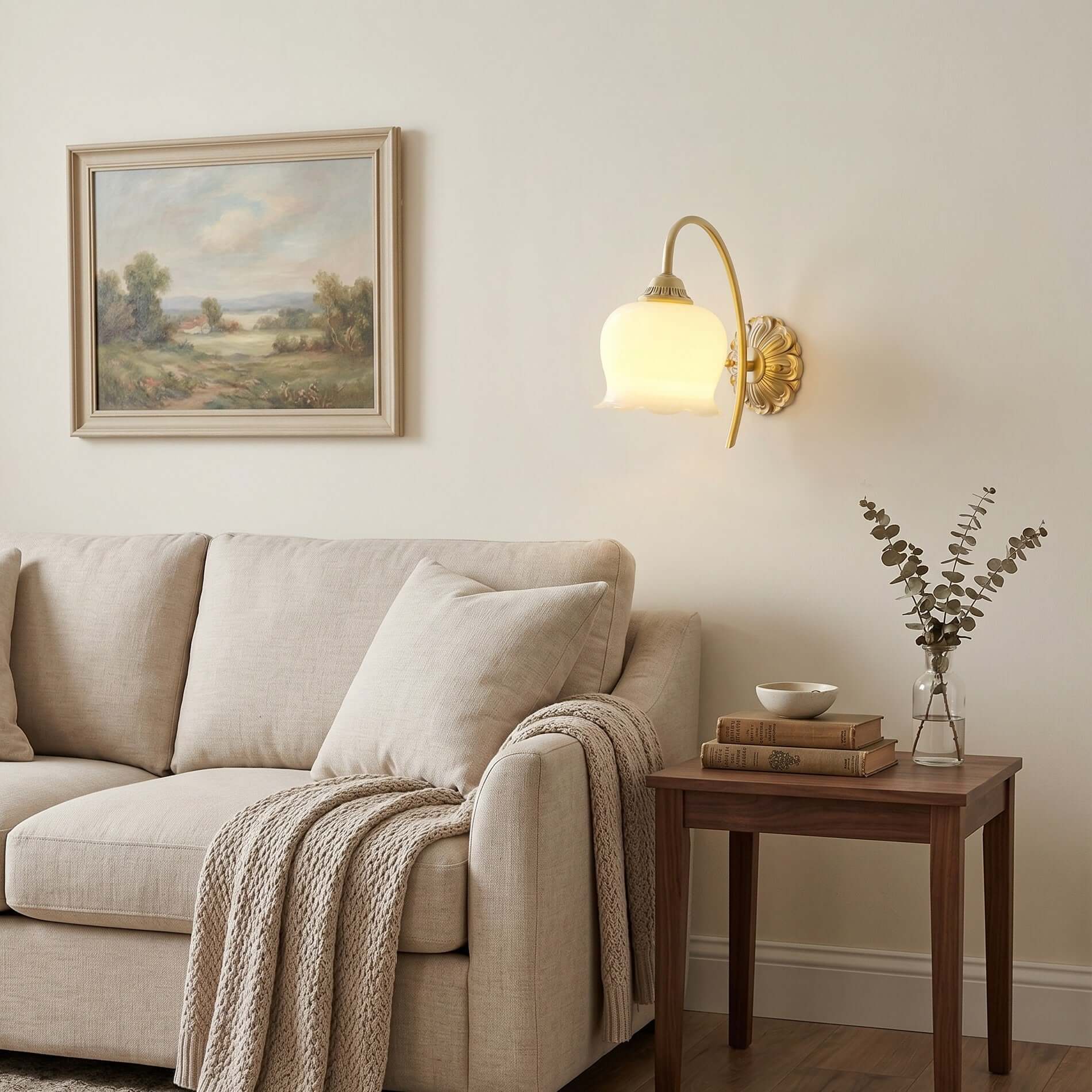 Vintage Mia Brass Wall Lamp – Art Deco Sconce with Fabric Shade