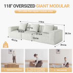 118-inch modular sofa can be converted into an oversized sofa bed  Free conversion sofa set flexible configuration, soft corduroy cloud velvet fabric