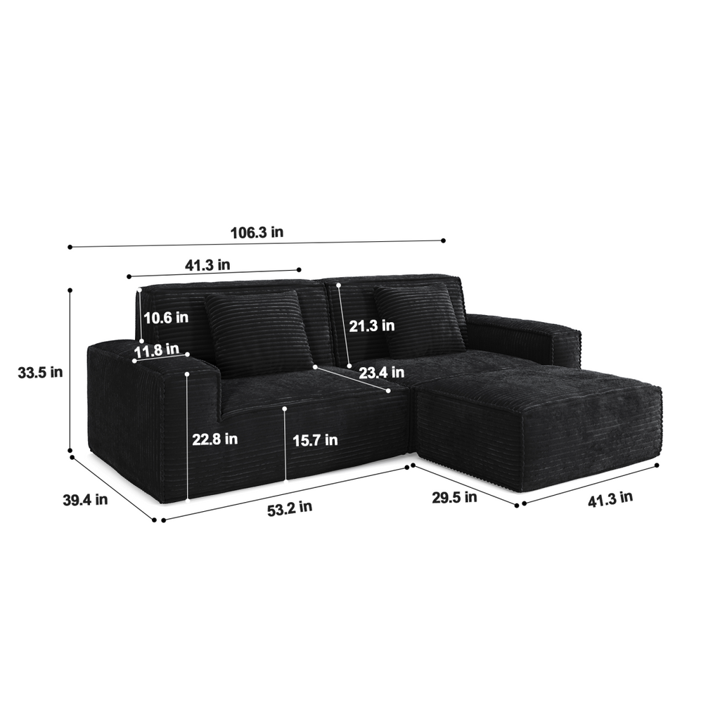 106.3 inch Striped Compression Chaise Longue Sofa