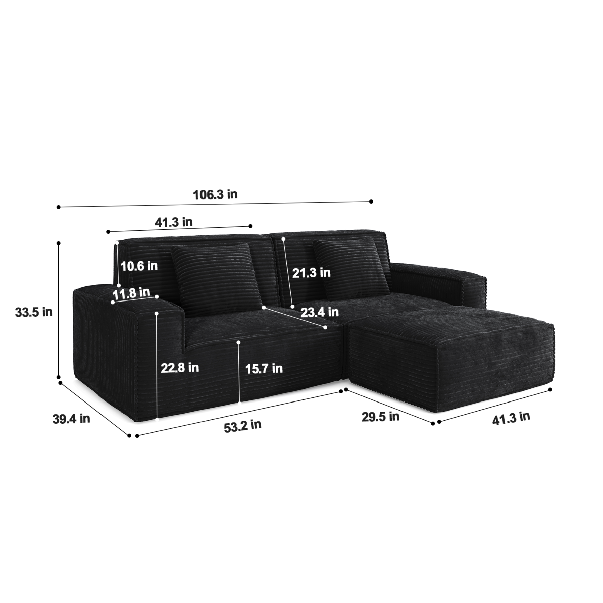 106.3 inch Striped Compression Chaise Longue Sofa