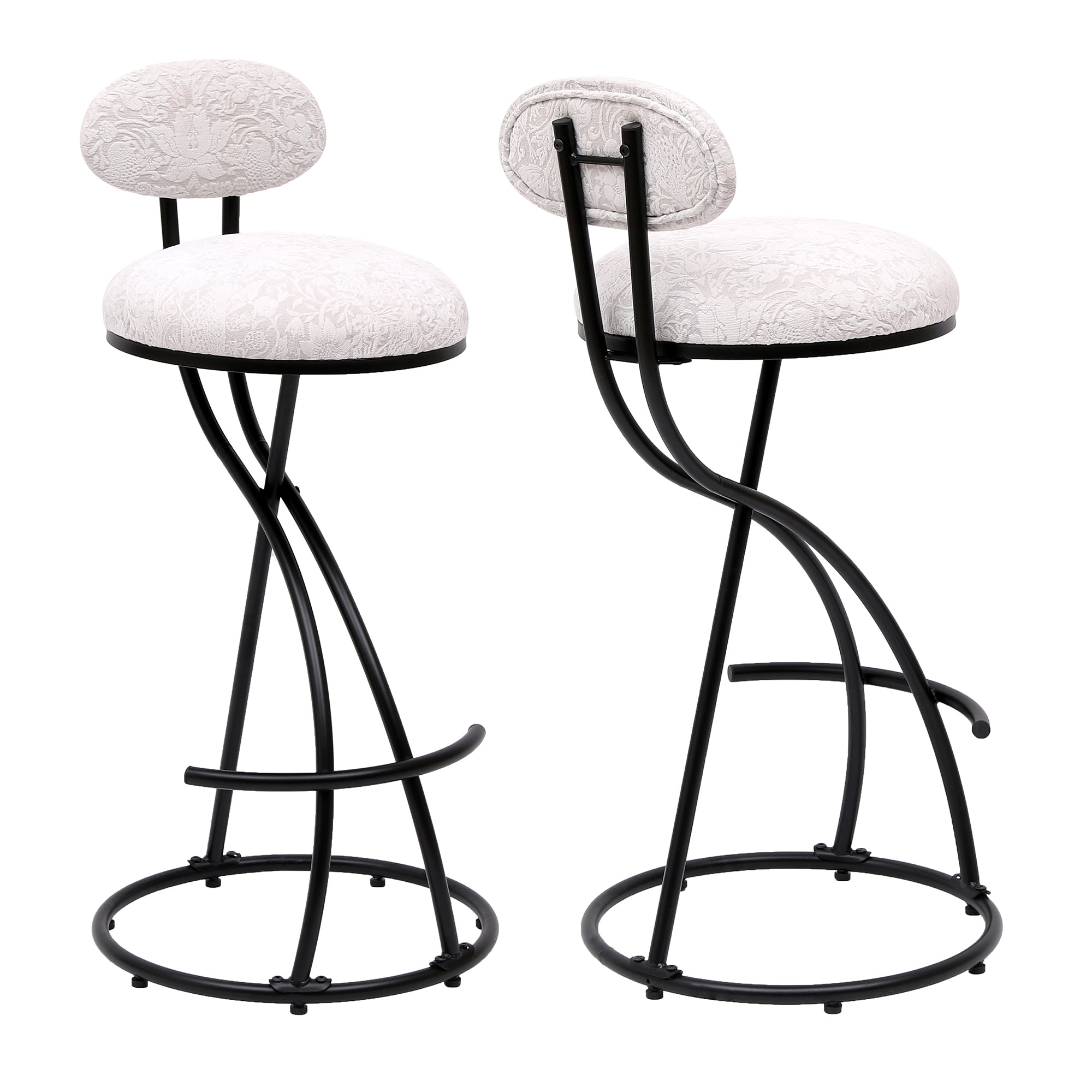Floral Print Bar Stools Set of 2 – S-Frame, Round Seat