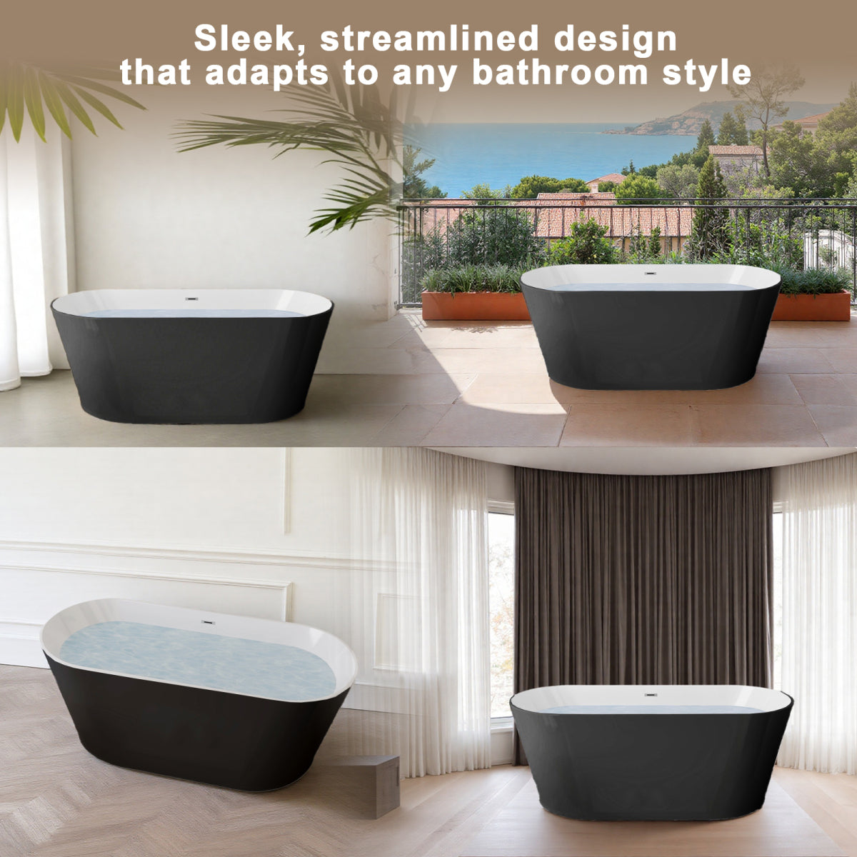59" Black Freestanding Soaking Tub