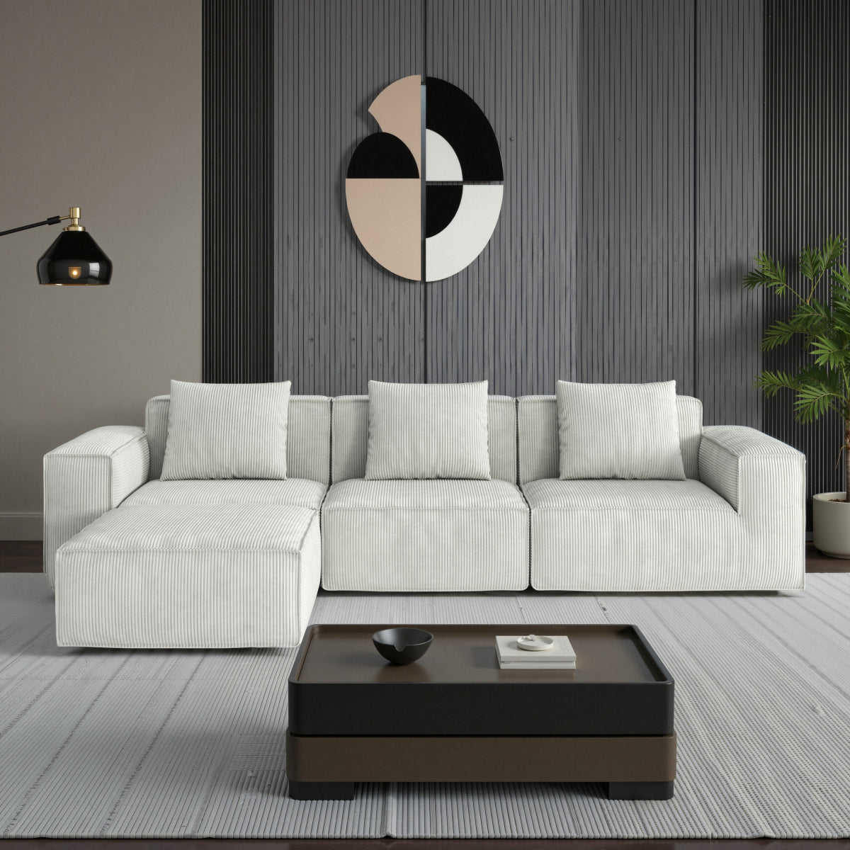 118-inch modular sofa can be converted into an oversized sofa bed Free conversion sofa set flexible configuration, soft corduroy cloud velvet fabric