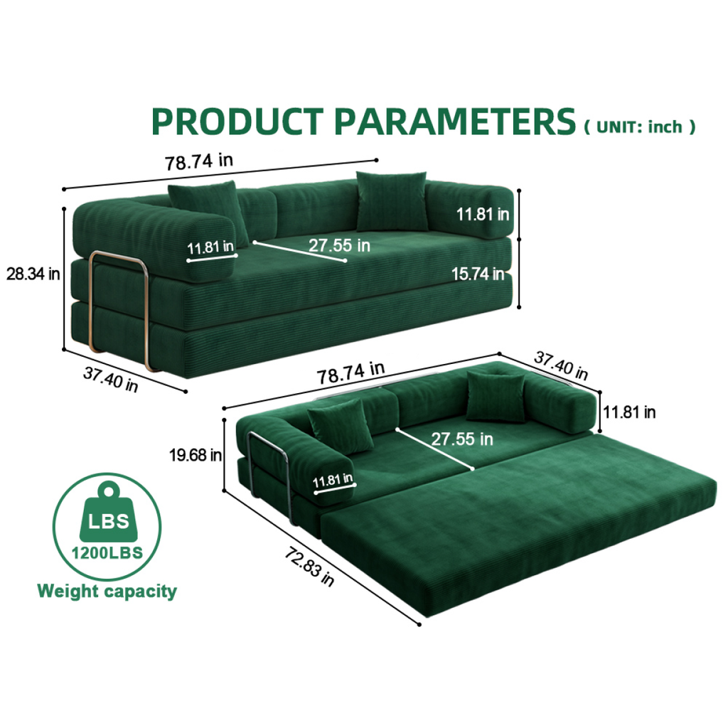 78.8" Modular Sectional Sofa, Convertible Pudding Block Sofa Bed for Living Room