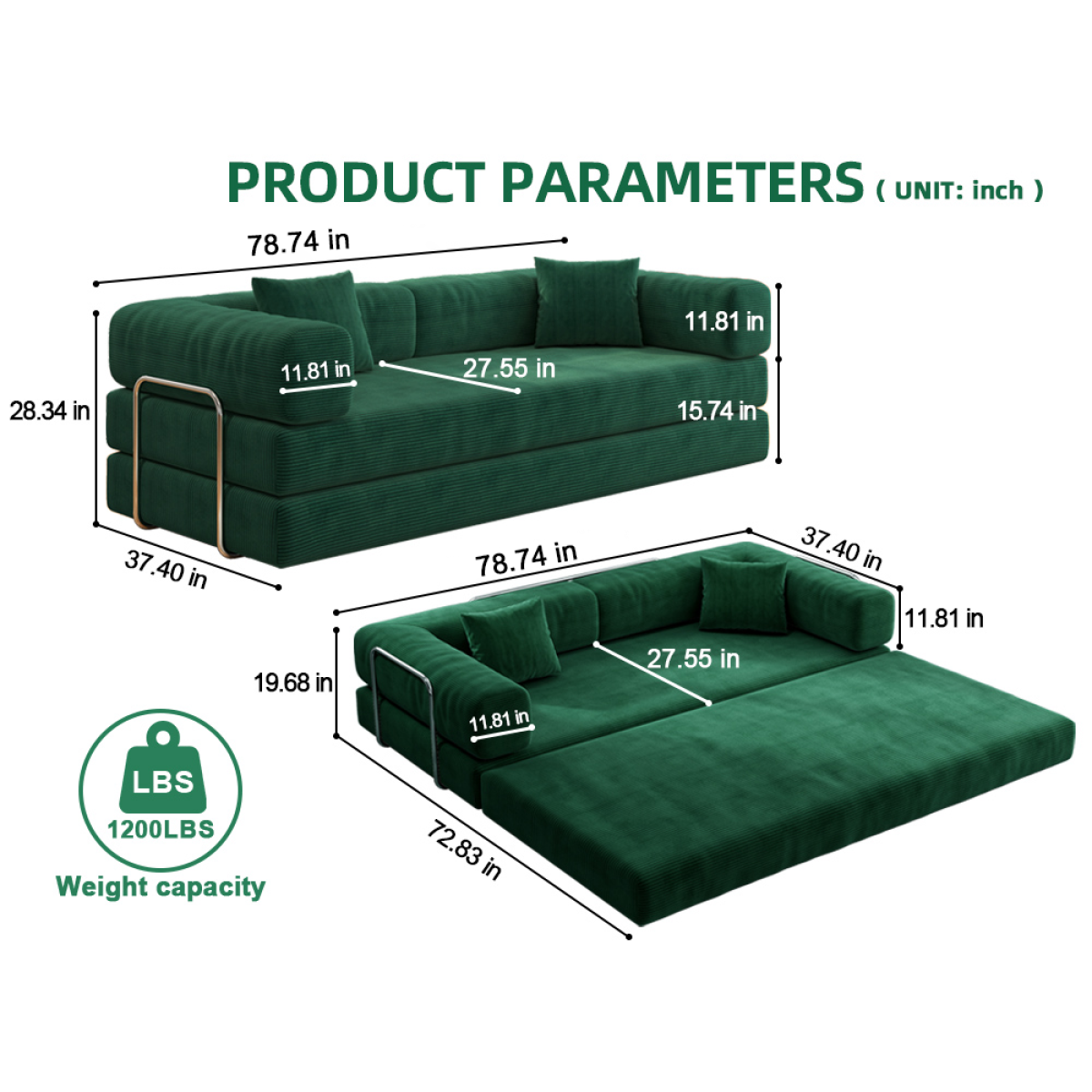 78.8" Modular Sectional Sofa, Convertible Pudding Block Sofa Bed for Living Room