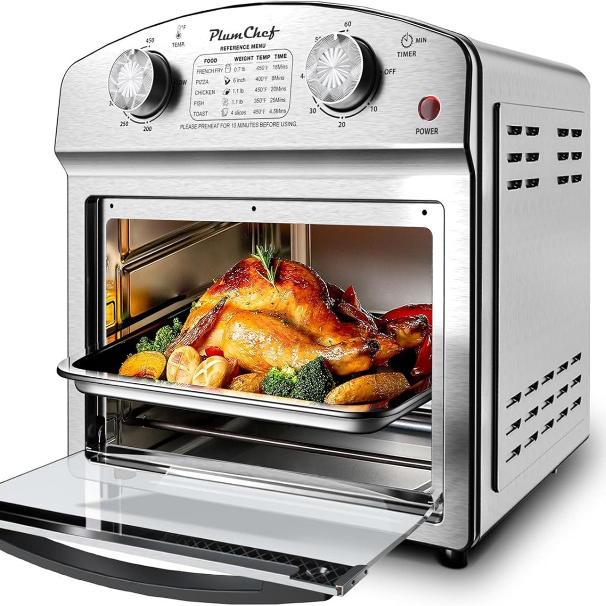12.5 Quart 7-in-1 Stainless Steel Convection Toaster Oven 1500W 5 Pre-Set Menus Silver